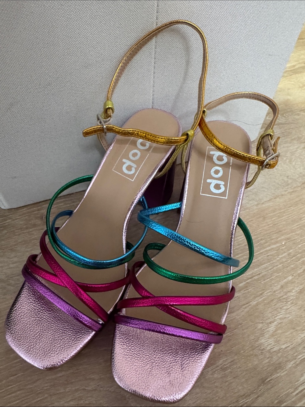 Multicolor Metallic Strappy Sandal - Pink & Rainbow